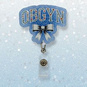 Blue OBGYN Badge Reel with Bow Design